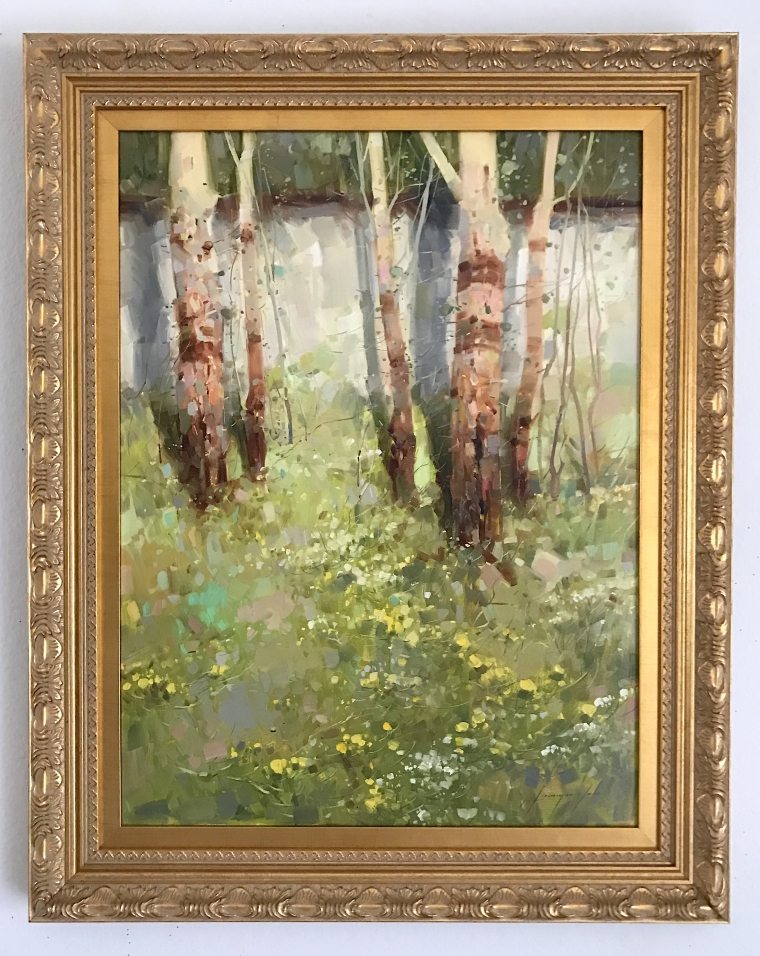 Birches Grove, oil Painting, Handmade art, One of a Kind, Framed