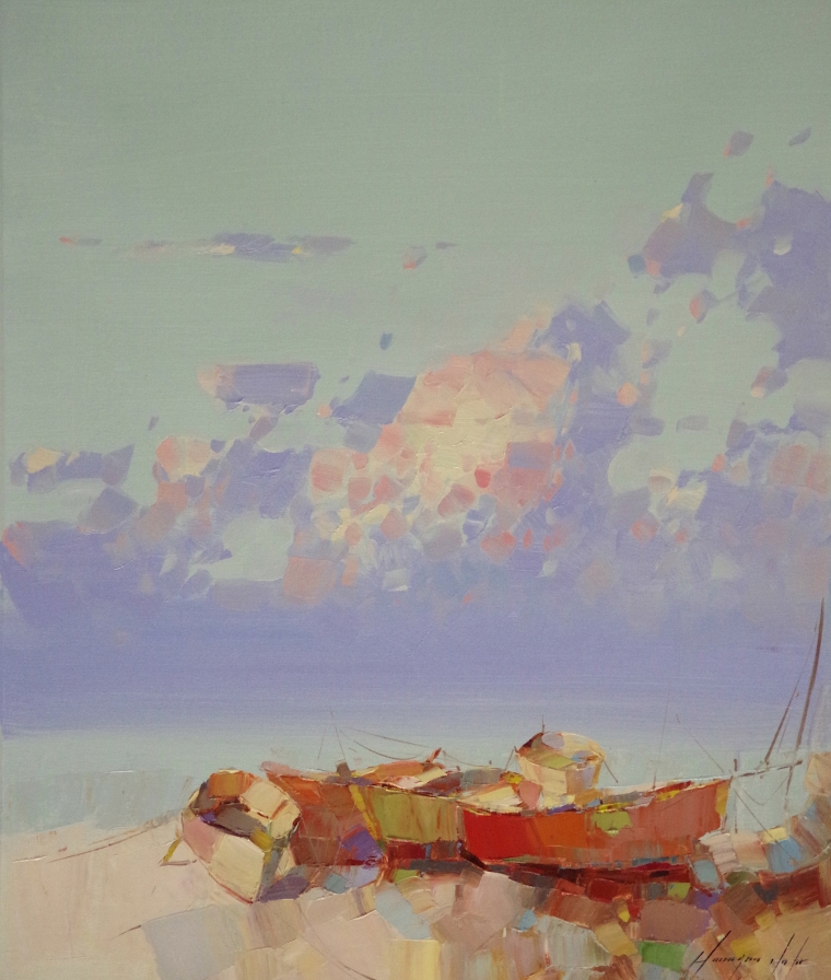 Seashore, Original oil Painting by Palette Knife, Handmade art, One of a Kind   