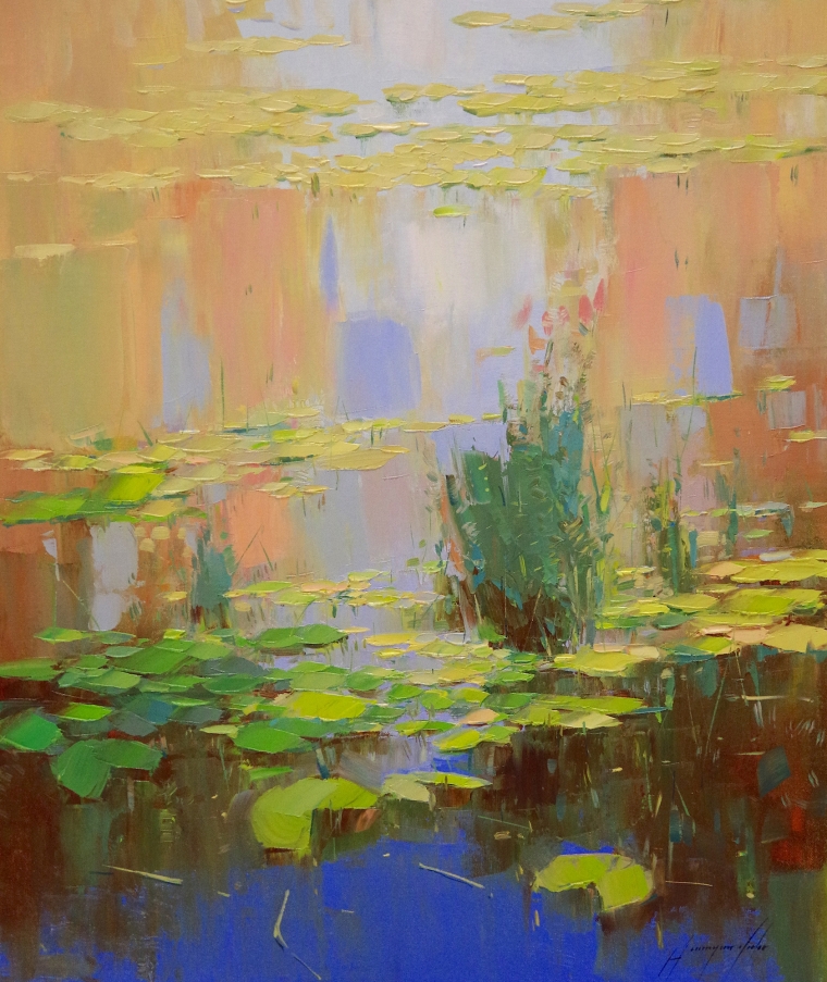 Waterlilies, Oil Painting by Palette Knife, Handmade art, One of a Kind, 