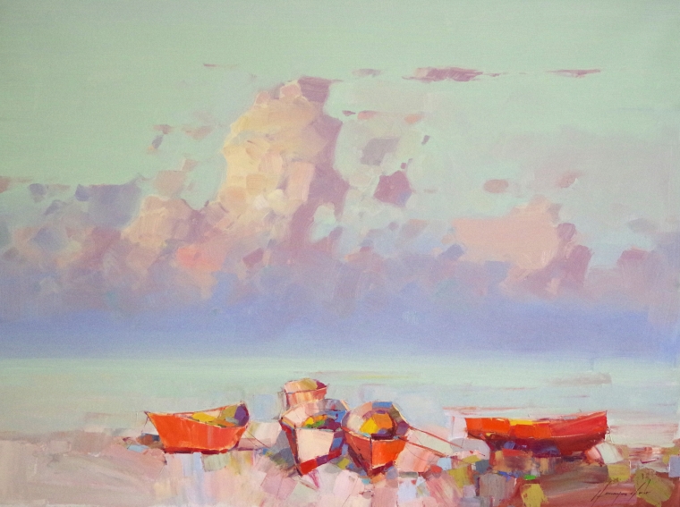 Seashore, Original oil Painting by Palette Knife, Handmade art, One of a Kind