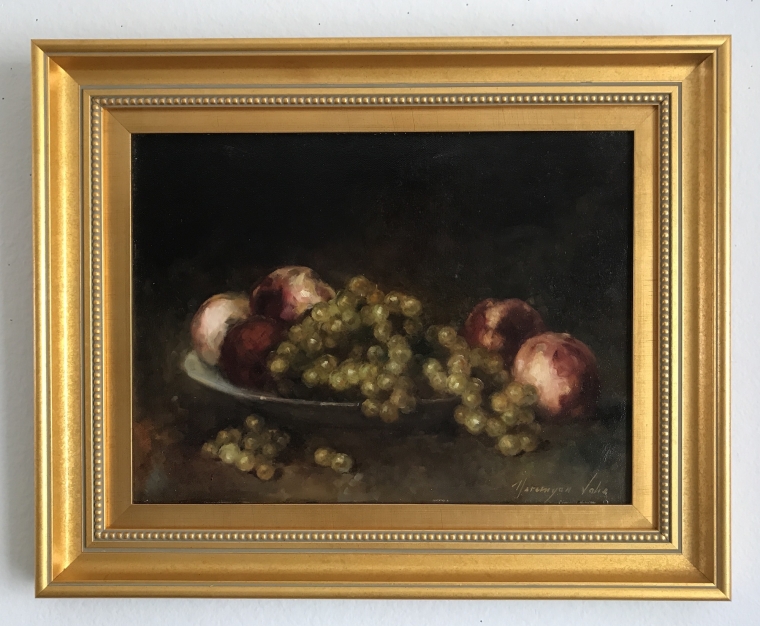Still life with Grapes, Original oil Painting, Handmade art, One of a Kind, Framed,