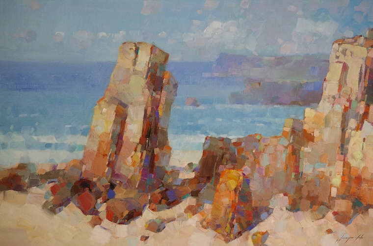 Ocean Cliffs, Seascape, Original oil Painting, Handmade artwork, One of a Kind, Signed    