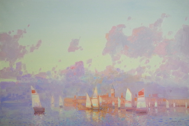 Sail Boats, Original oil Painting, Handmade artwork, One of a Kind, Signed   