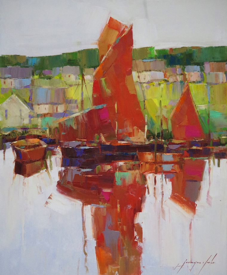 Sail Boats, Original oil Painting by Palette Knife, Handmade artwork, One of a Kind  