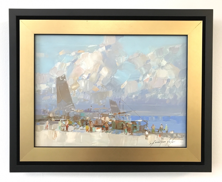 Harbor, Original oil Painting, Handmade artwork, Framed, Ready to Hang