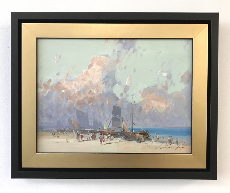 Harbor, Original oil Painting, Handmade artwork, Framed, Ready to Hang  