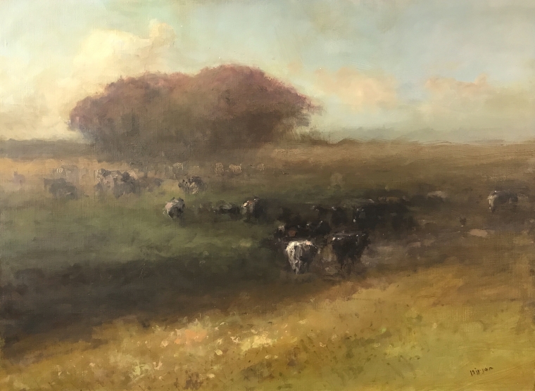 Cows in the Meadow, Landscape Original oil Painting, Museum Quality, One of a Kind  