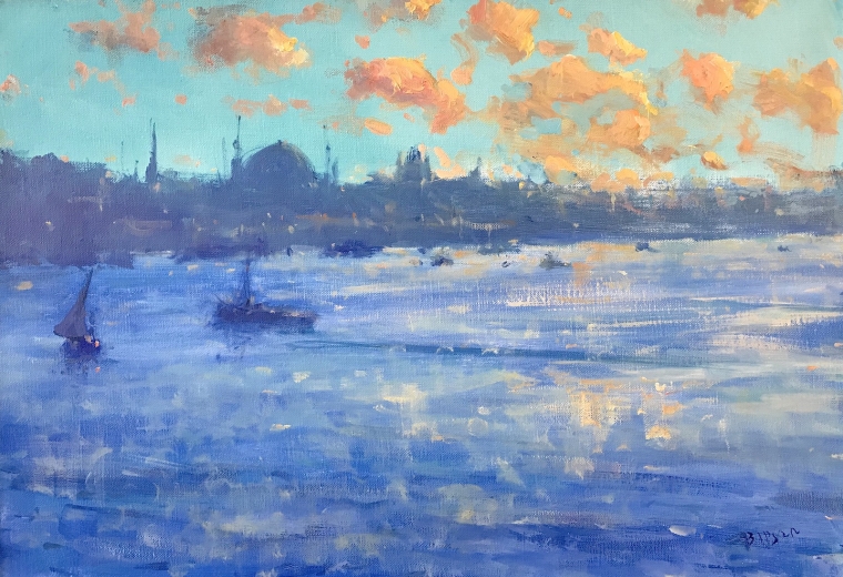 Istanbul, Seascape Original oil Painting, Museum Quality, One of a Kind      