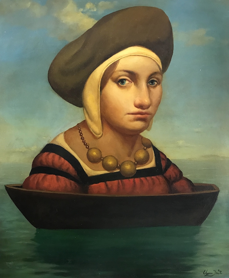 Portrait, Surrealism, Original oil painting, Handmade artwork, One of a kind