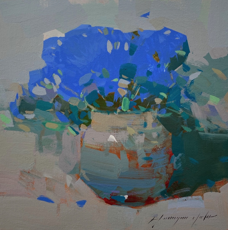 Blue Flowers, Original Painting, Handmade artwork, One of a Kind                   
